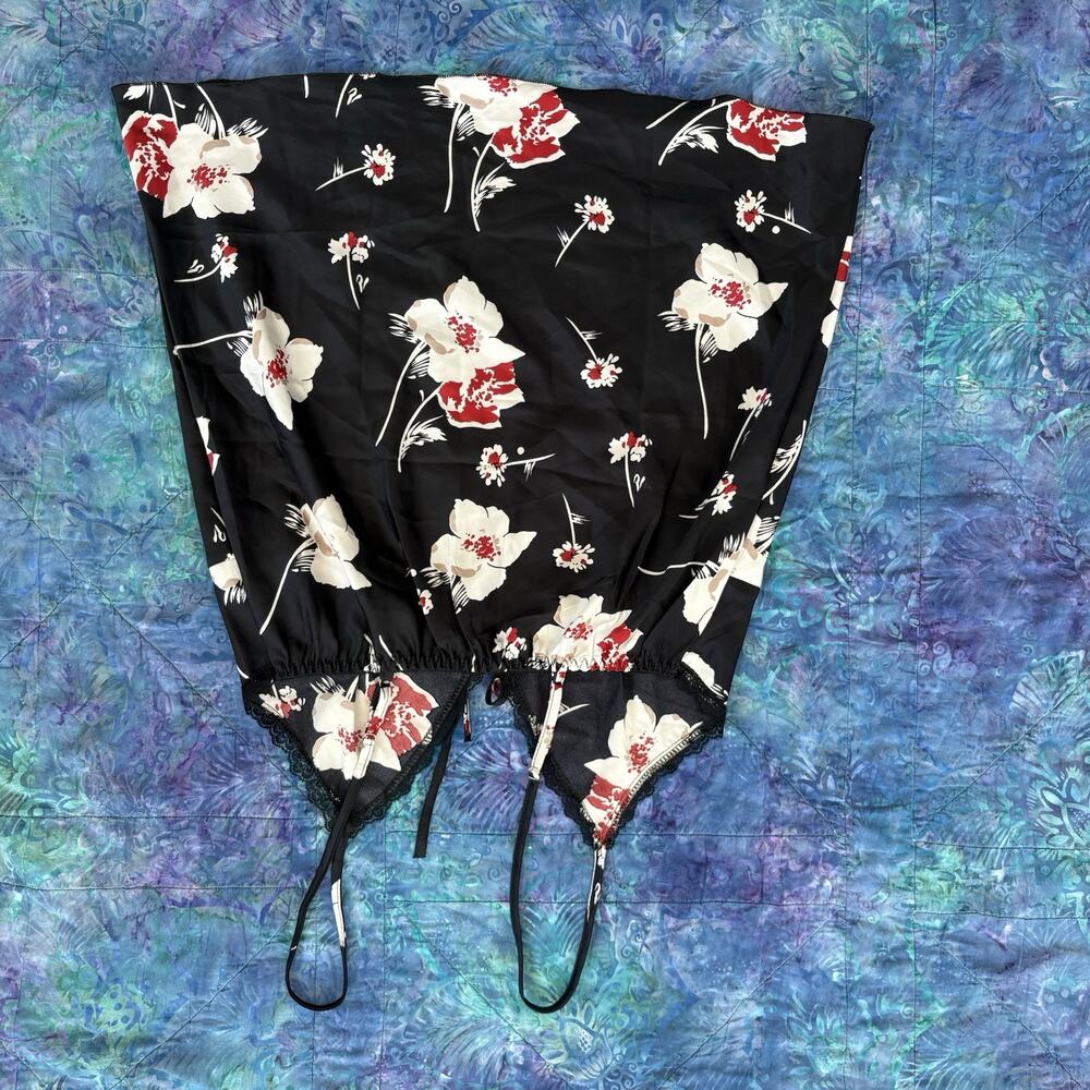 Floral Size Medium Babydoll Tank Top Red Black Y2k Flower - Picture 4 of 6